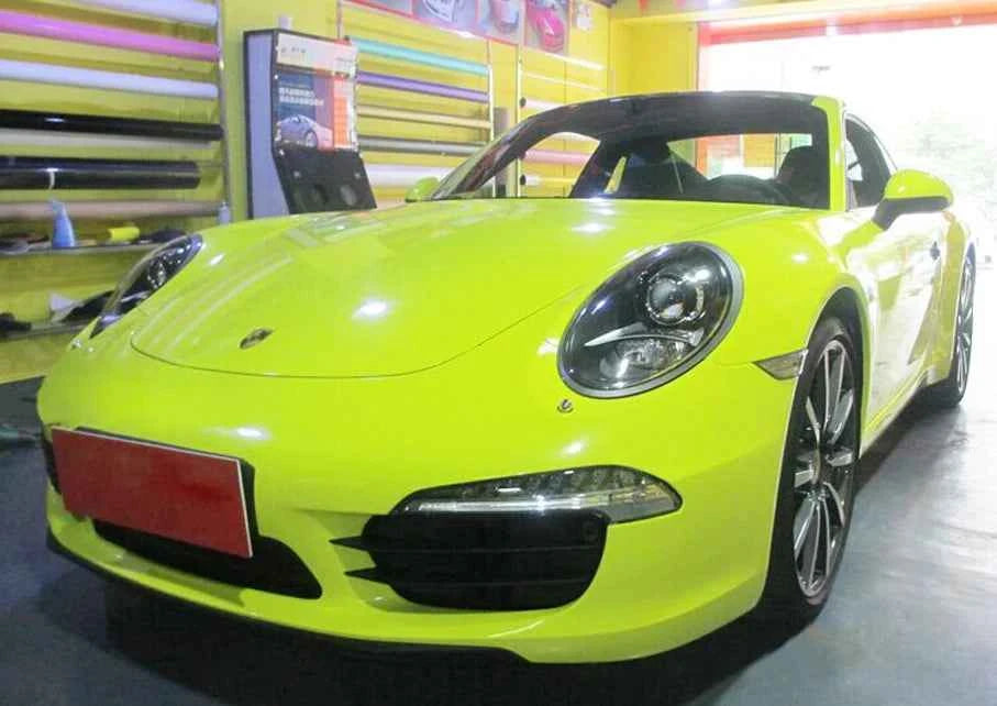 Premium Car Styling Glossy Fluorescent Yellow Vinyl Sticker Glossy Fluorescent yellow Vinyl Wrap Self Adhesive Sticker