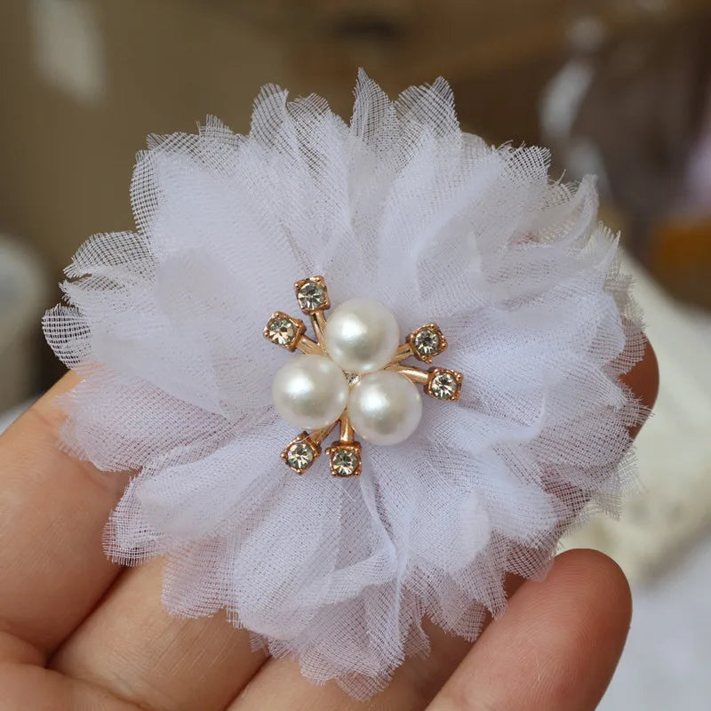 10PCS/Lot 6.5CM Pearl Center Handmade DIY Fabric Flowers Hair Accessories Dress Shoes Hats Decoration