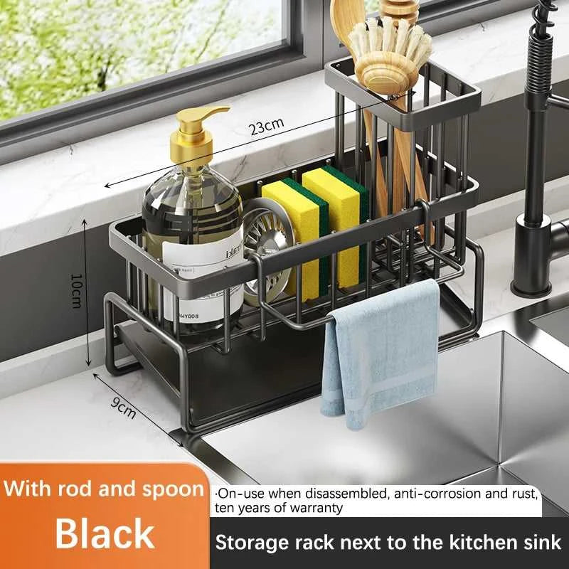 Stainless Steel Sink Sponge Drain Rack Multi-functional Countertop Faucet Soap Rack Dish Towel Storage Filter Basket The jack market .AU The jack market .AU Home $ 67 14:201527806#black-3