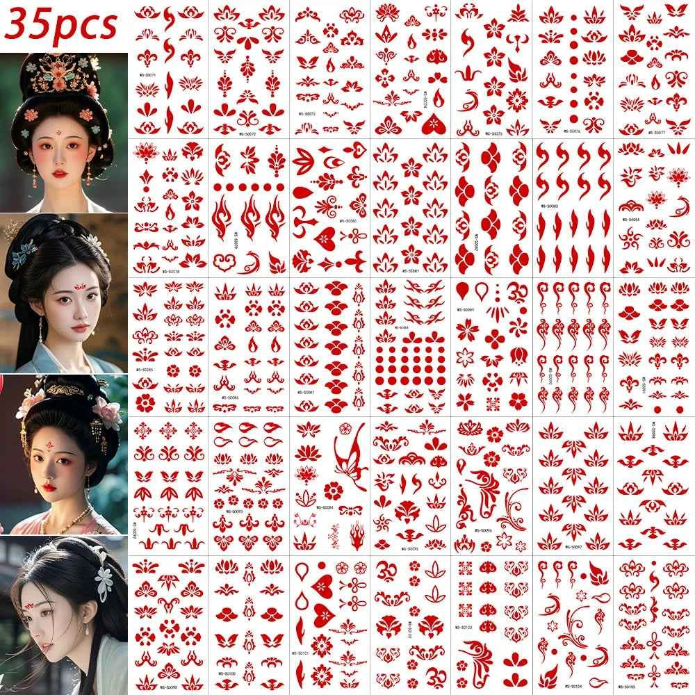 35pcs Realistic Peony Rose Temporary Tattoo Deer Crescent Floral Body Art Waterproof Stickers Lasting Arm Leg Hand Neck Tattoos*