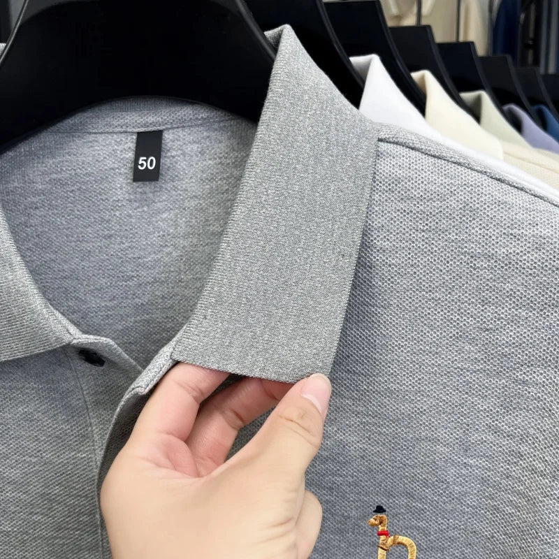 100Cotton Luxury Brand Men's Polo Shirt Exquisite Dog Embroid Long Sleeve Fashion Quality Lapel T-Shirt Business Casual Menswear
