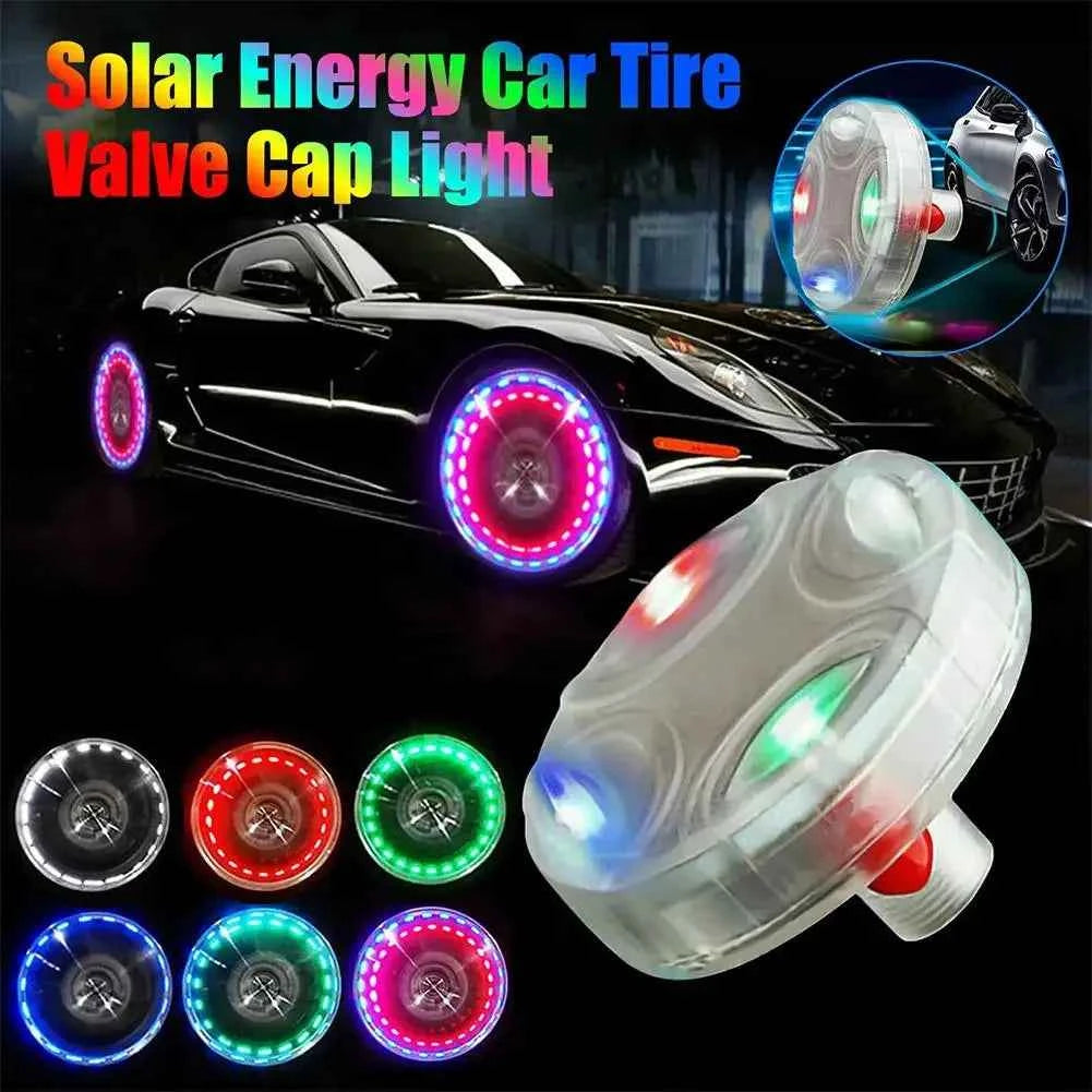 Solar powered car wheel hub lights ghost fire rainbow flashing decorative lights electric car valve lights motorcycle tire light