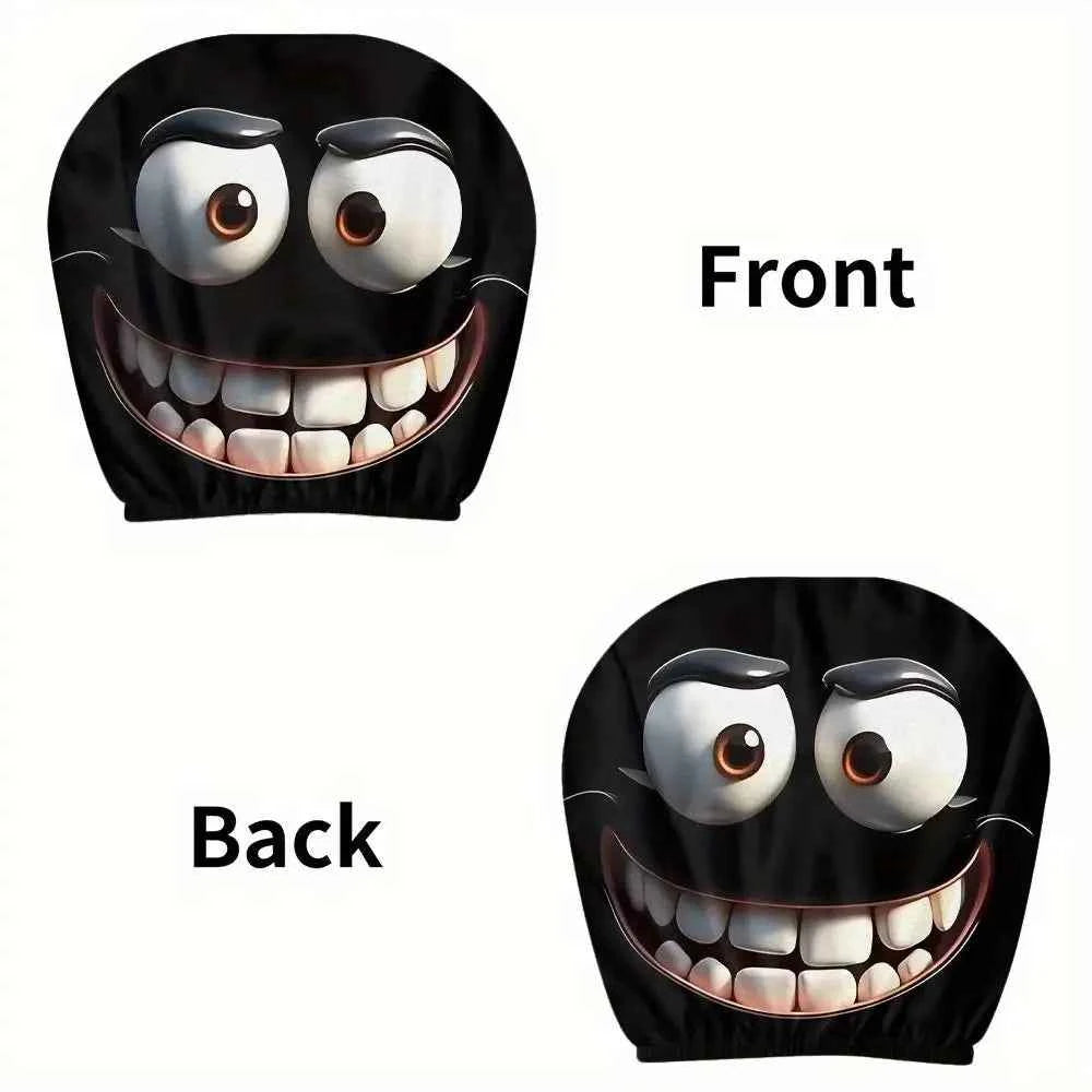 2Pcs Universal Car Seat Cover Black Skull Pattern Breathable Headrest Cover Dust-proof Elastic Car Seat Headrest Interior Decor