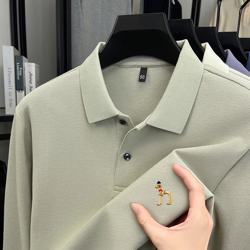 100Cotton Luxury Brand Men's Polo Shirt Exquisite Dog Embroid Long Sleeve Fashion Quality Lapel T-Shirt Business Casual Menswear