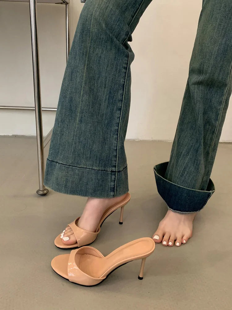 Eilyken 2026 New Summer Fashion Open Toe Women Slipper Slip On Elegant Thin Heel Dress Pumps Ladies Slides Zapatillas De Mujer