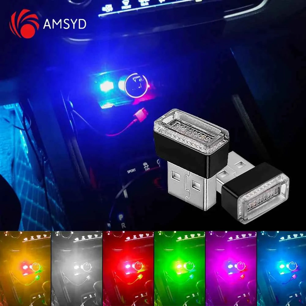 2PCS USB LED Car Light Interior Mini Atmosphere Light Emergency Lighting Light PC Auto Colorful Decorative Lamp