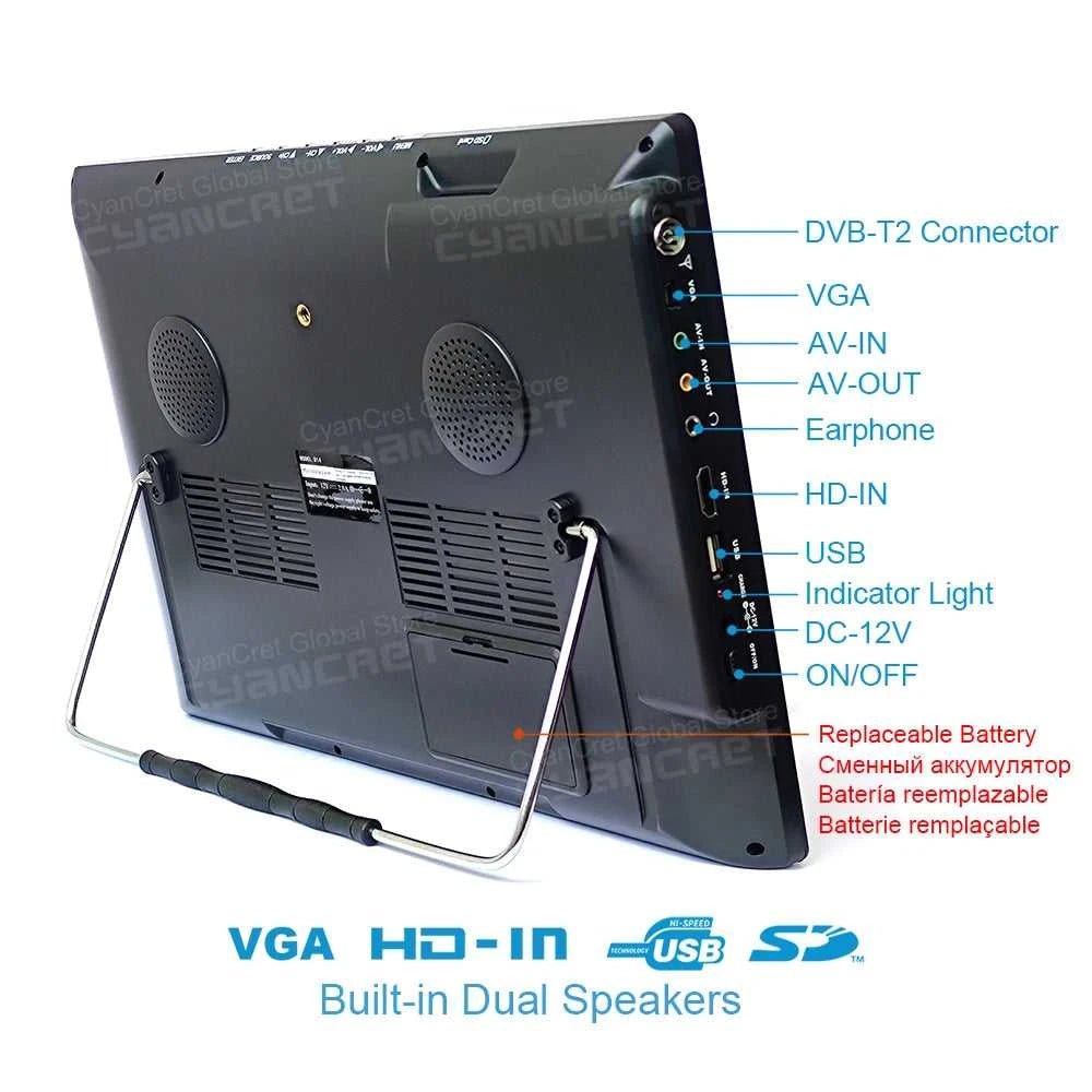 LEADSTAR D14 14" Portable TV DVB-T2 TDT ATSC ISDB-T Analog Mini Small Car Television Without Battery Support HD-IN H.265 AC3 The jack market .AU The jack market .AU Accessories Electronics $ 207 <none>