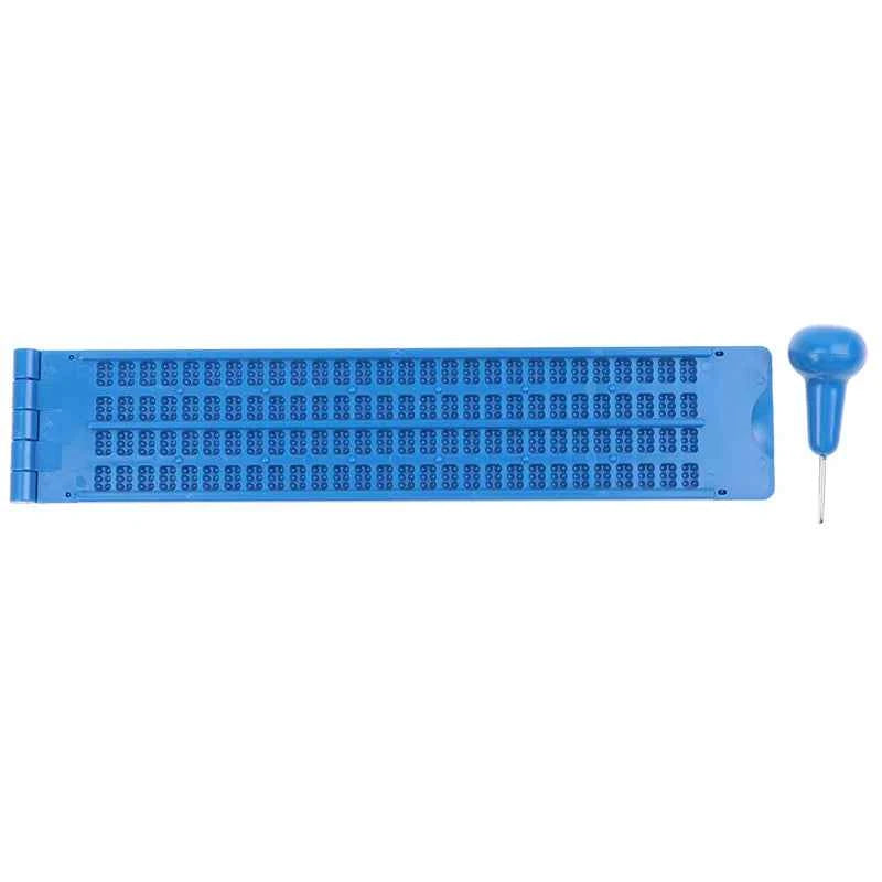 1Set 4 Lines 28 Cells Practical School Plastic Braille Portable Writing Slate Wth Stylus Green Blue School Study Supplies