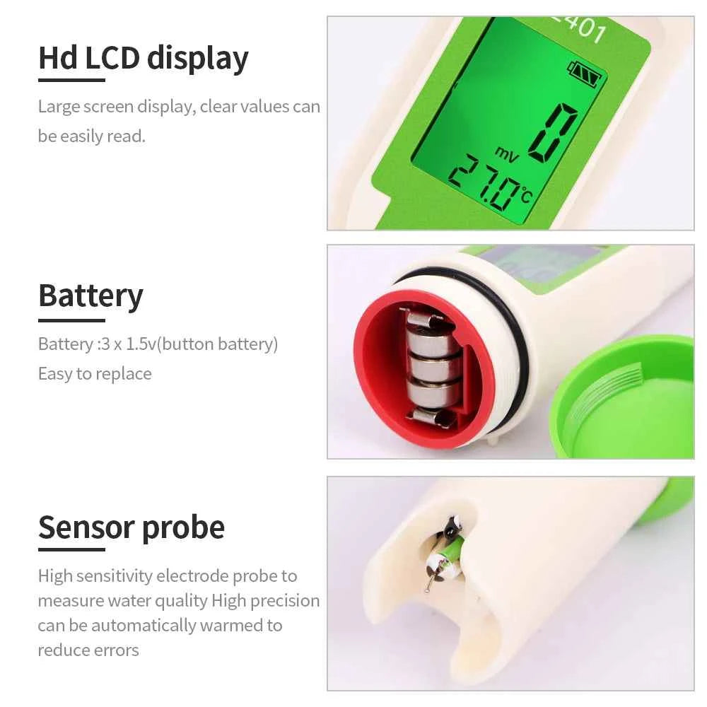 Multifunctional Chlorine Testing Pen 2/3/4/5 in 1 Water Quality Tester CL2 TEMP pH H2 ORP Measuring For Aquarium Swimming Pool