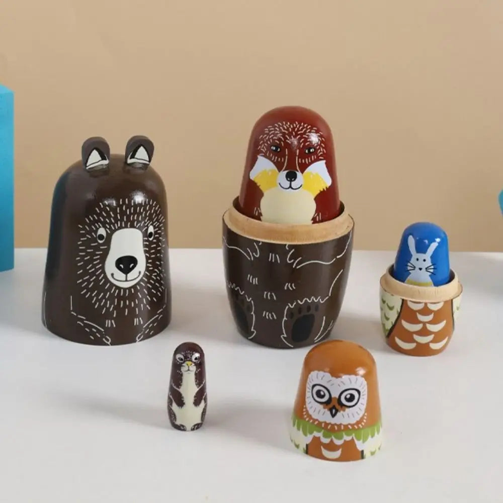 Rabbit 5Pcs/Set Animal Matryoshka Doll Wood Smooth Wooden Stacking Dolls Line Dog Panda Girls Russian Doll Christmas