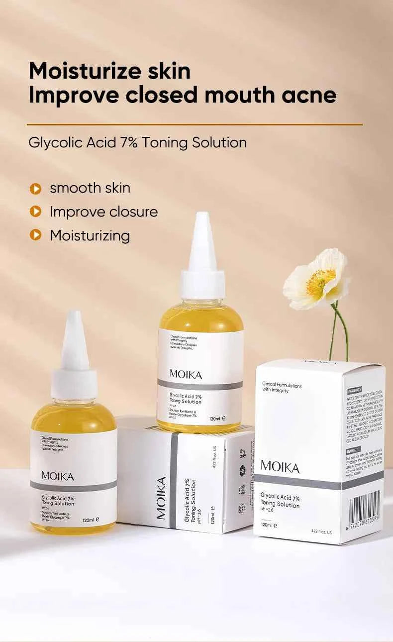 120ml Hydrating 7% Glycolic Acid Face Toner AHA Pore Minimizing Serum Facial Exfoliating Moisturizing Face Lotion