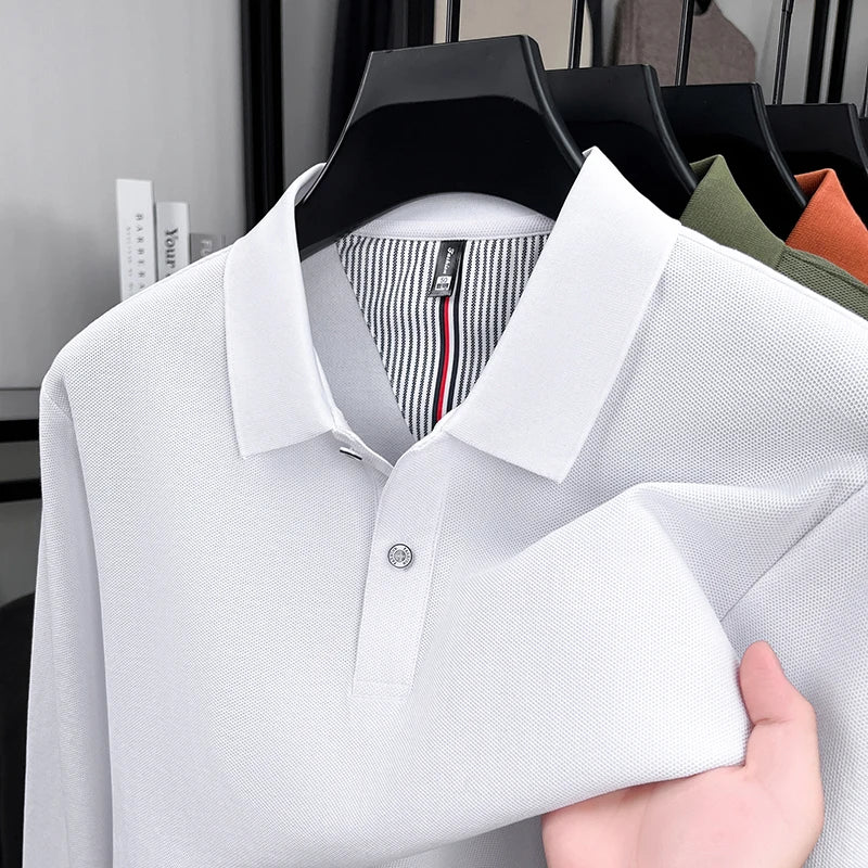 100% cotton luxury fashion spring and autumn new hot selling exquisite long sleeved men's business casual comfortable polo shirt