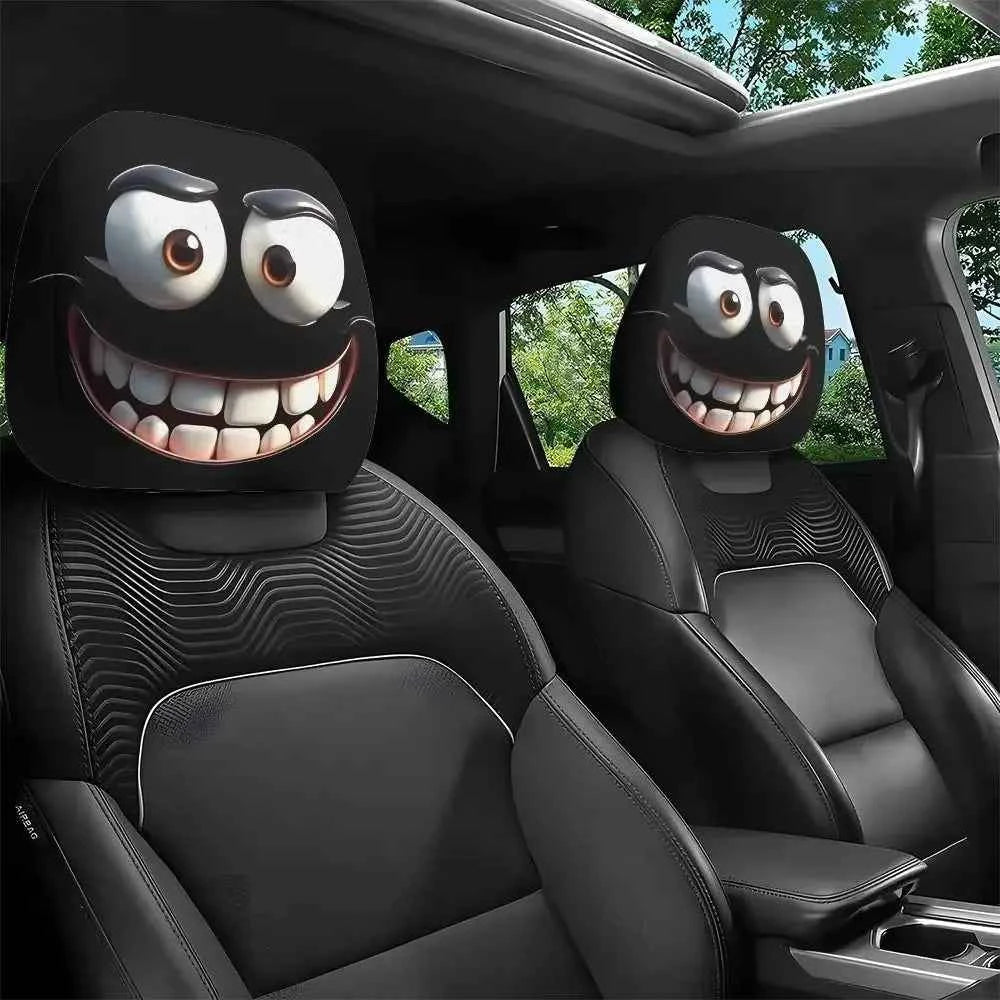 2Pcs Universal Car Seat Cover Black Skull Pattern Breathable Headrest Cover Dust-proof Elastic Car Seat Headrest Interior Decor