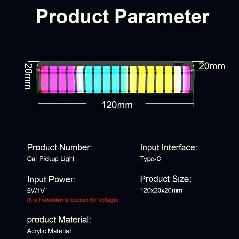 Car Music Rhythm Lamp Air Freshener RGB LED Strip Sound Control Voice Rhythm Atmosphere Light  256 Colors Option App Control