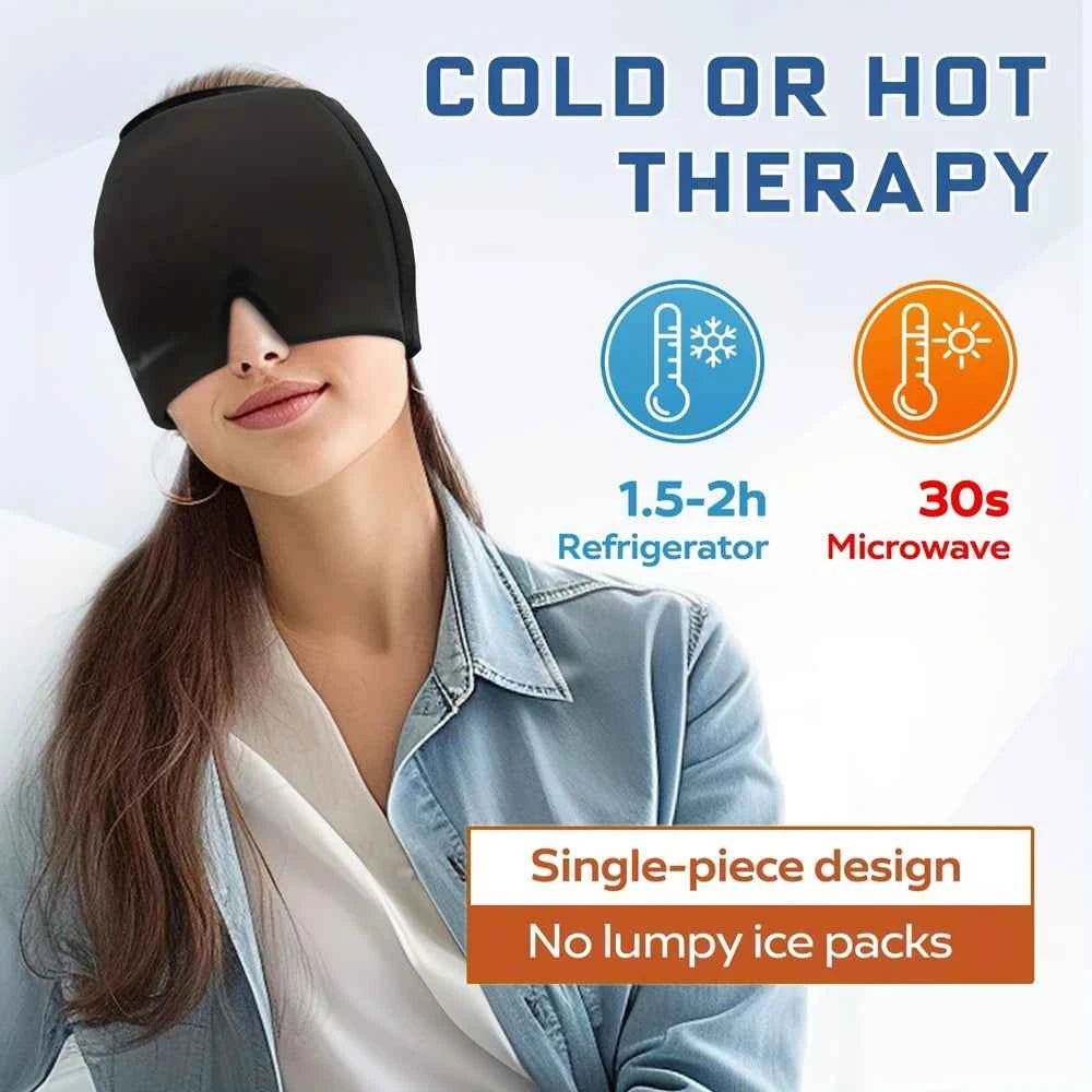 Migraine Relief Cap - Dual Hot & Cold Therapy Head Wrap for Headaches, Sinus Pressure & Puffy Eyes