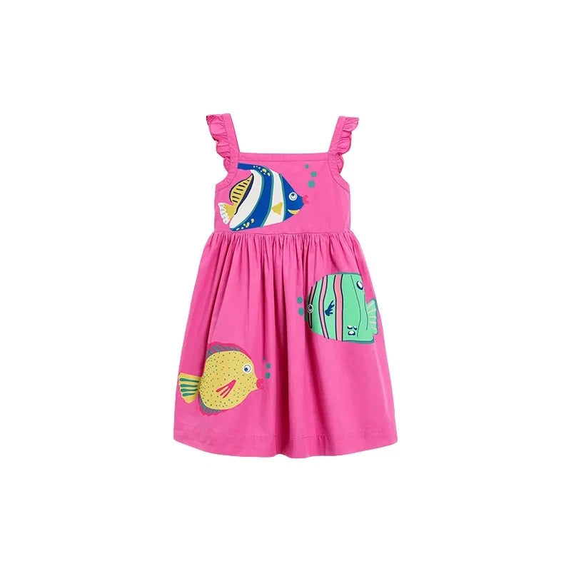 Little maven 2026 Cartoon Giraffe Summer Dress Cotton Soft Casual Clothes Baby Girls Lovely Wear for Toddler Kids 2 to 7 years