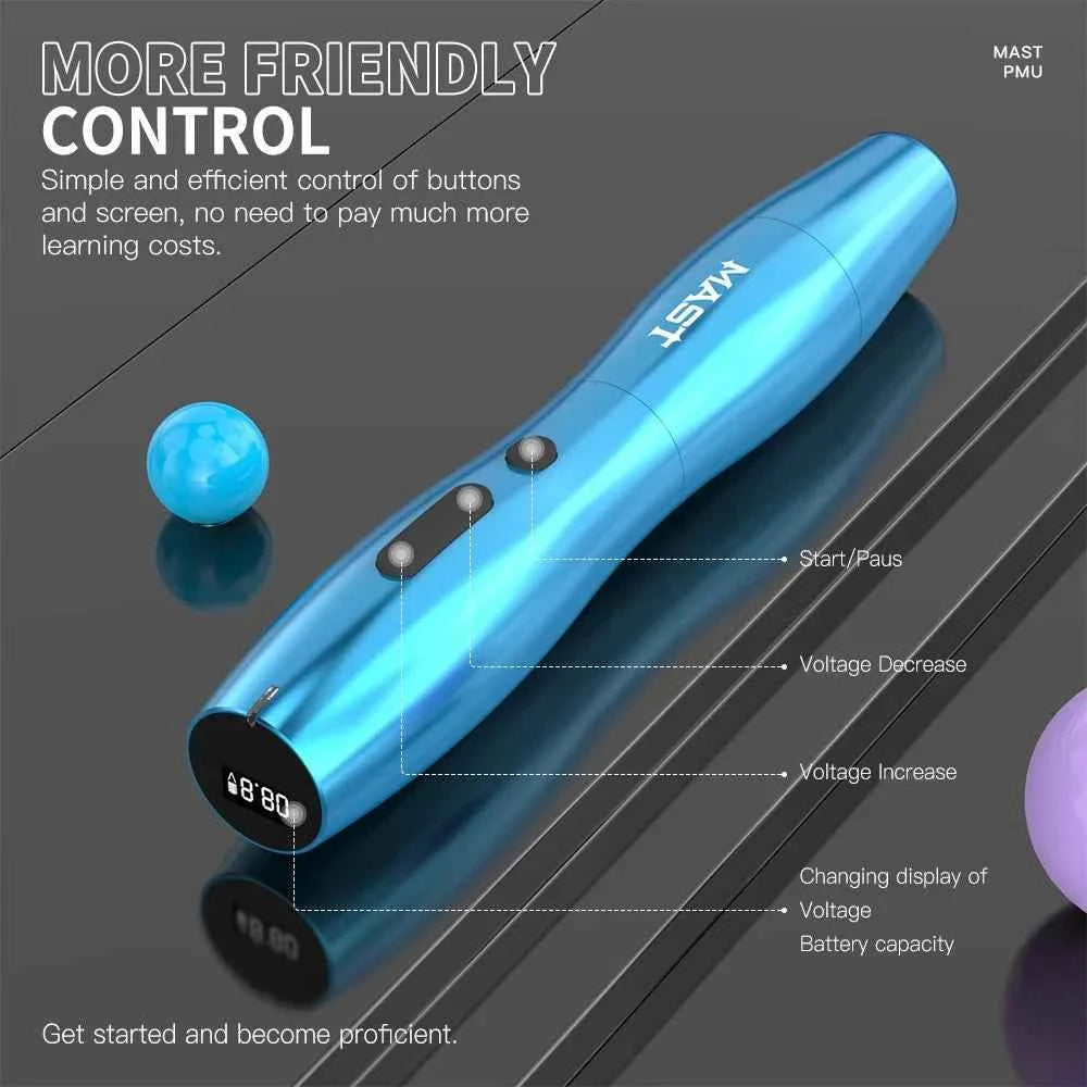 Mast P20 Wireless Tattoo Machine Kit - 2.5mm Stroke, 1000mAh Battery, Lightweight Design for Effortless PMU Mastery