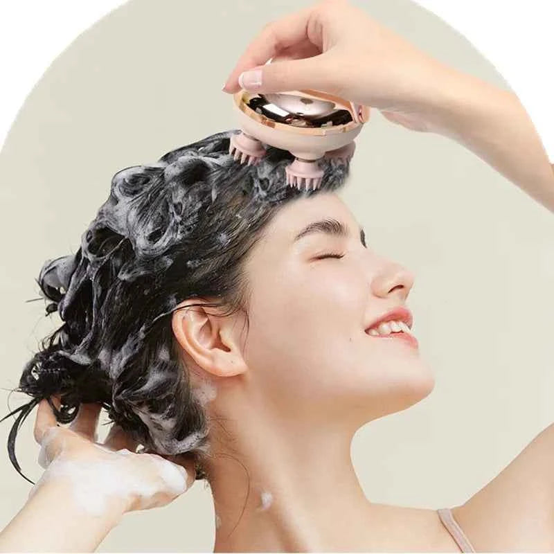 Rechargeable Electric Scalp Massager - Waterproof Handheld Device with 4 Massage Claws for Stress Relief & Relaxation