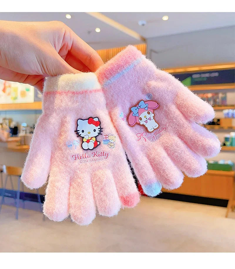Sanrio Gloves Kawaii My Melody Kuromi Cold-Proof Winter Finger Gloves  Warm Children Toddler Christmas Gifts