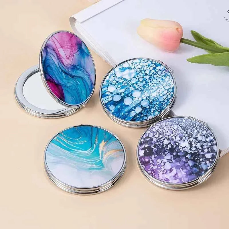 Stripe Pattern Vintage Hand Women Mini Compact Makeup Mirror Portable Green/Purple/Blue Bag Mirror