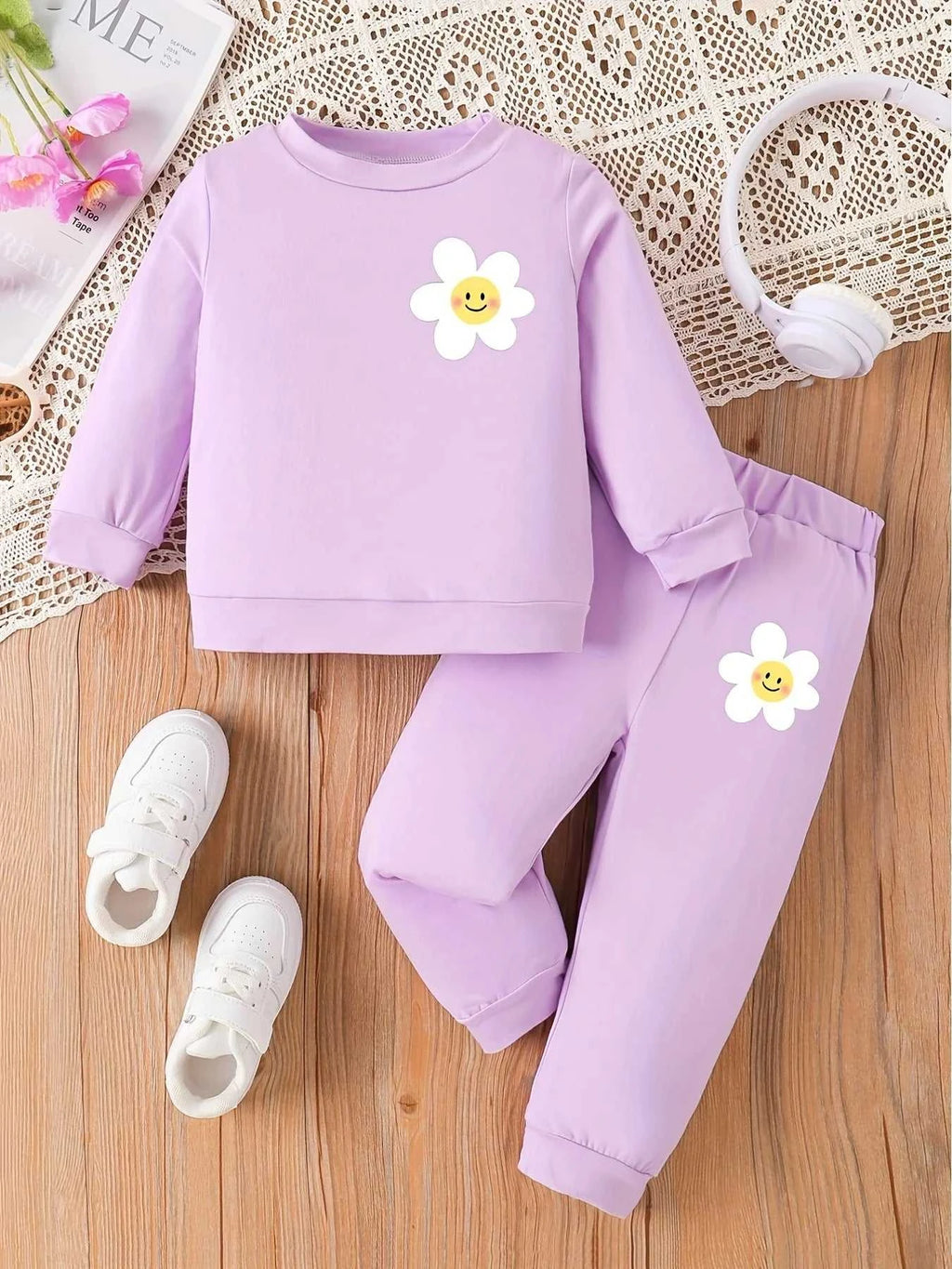 Toddler 2-Piece Outfit | Purple Smiley Daisy Print Long Sleeve Top + Pants | Spring Autumn Kids Clothing Set The jack market .AU The jack market .AU Mum & Kids: Essential Products for Every Family $ 30 14:200004891#TAL222A;200000463:200025003#6-9M