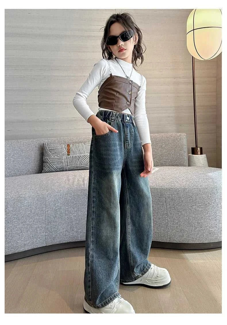 Girl Pocket Bow Embroidery Jeans New Teenage Children Wide Leg Denim Pants for Kids Loose Trousers Spring Autumn 4 -14 Years The jack market .AU The jack market .AU Mum & Kids: Essential Products for Every Family $ 48 14:193#model 2;200000463:200004188#130CM