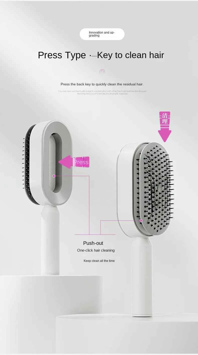 Self-Cleaning Hair Brush for Women | One-Key Airbag Massage & Anti-Static Comb | Effortless Hair Care