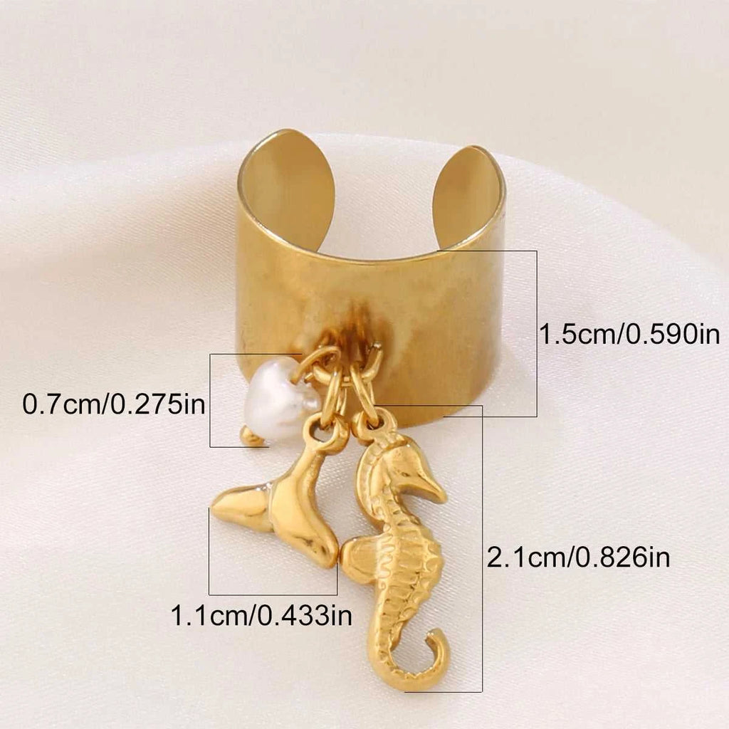 316L Summer Beach Ocean Shell Starfish Rings For Women Stainless Steel FishTail Seahorse Conch Open Ring Girl Party Jewelry Gift The jack market .AU The jack market .AU Jewellery & Chains $ 48 200000783:10#B7214