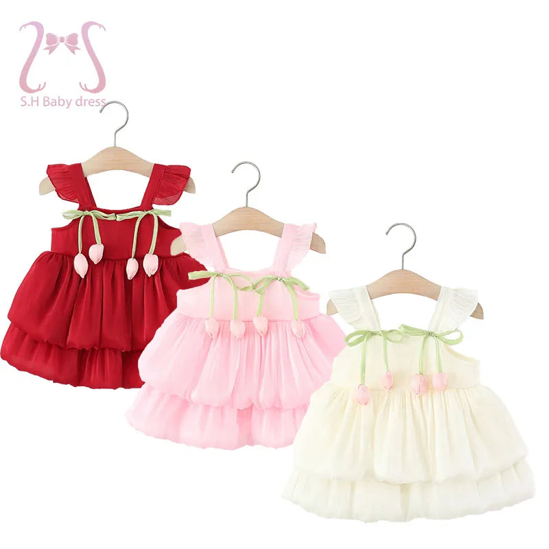 0-3 Y Fashion Summer Baby Girls Sleeveless Dress Children Birthday Party Evening Dresses Kid Wedding Fairy Costume Toddlers Wear
