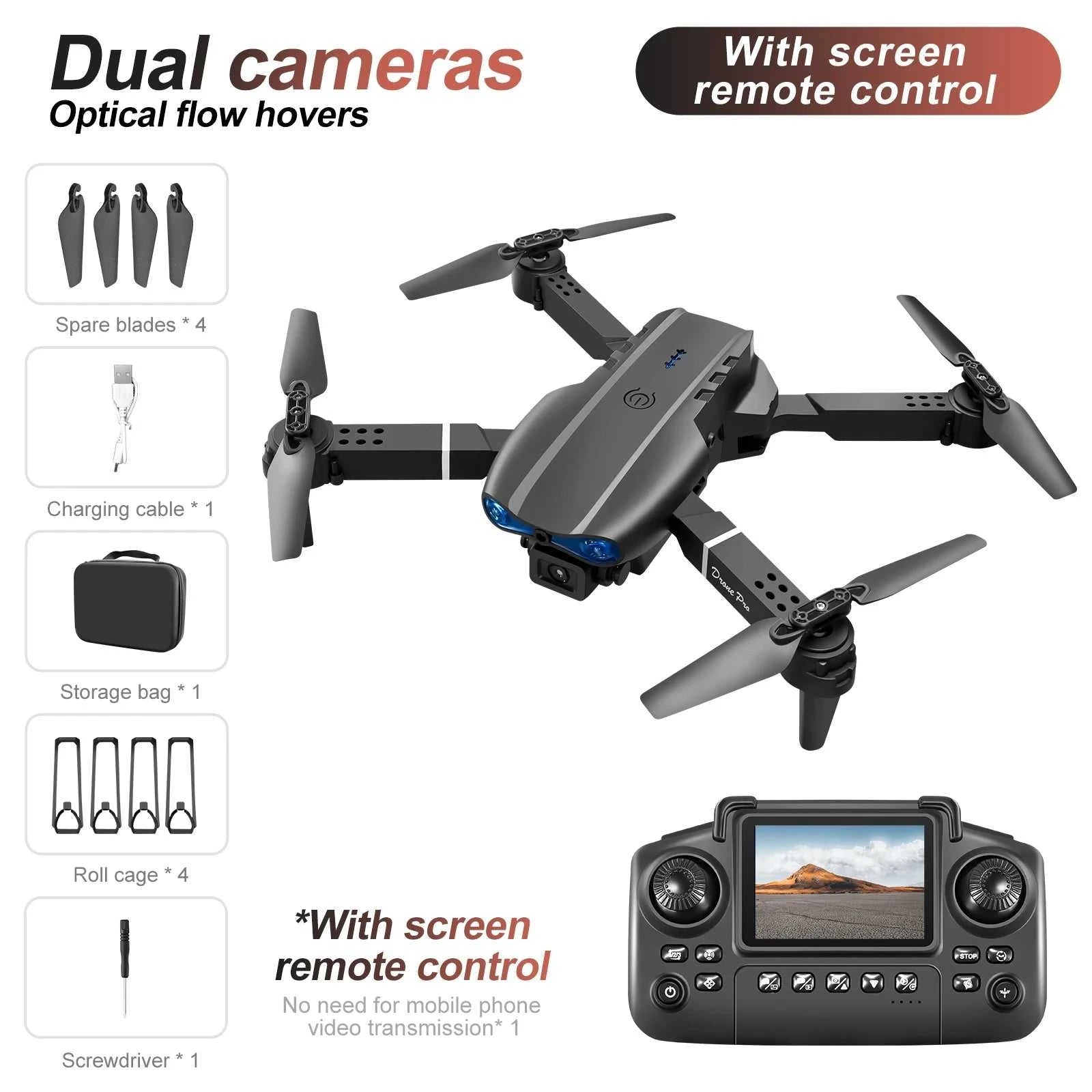 New E88 E99 Drone Remote Control with Screen Dual Camera Optical Flow Localization 2.4G RC Quadcopter One-button Take-off Drones The jack market .AU The jack market .AU Drones $ 84 14:10#E99-grey