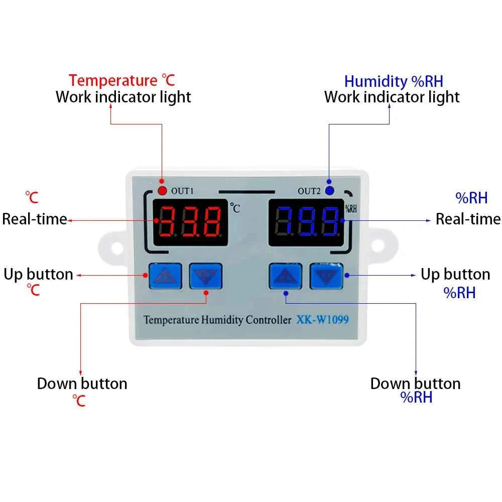 W1099 Digital Temperature & Humidity Controller for Egg Incubators - Dual Voltage 12V/24V & 110-220V