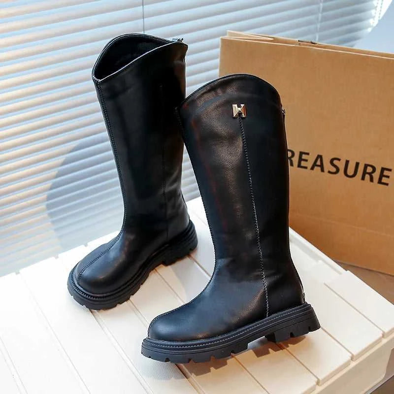 Girls Long Boots Black PU Leather Kids High Boots 2024 Autumn Winter Fashion Warm Fur Children Motorcycle Boots Simple Classic The jack market .AU The jack market .AU Mum & Kids: Essential Products for Every Family $ 50 14:193;200000124:200000333#35(insole 21.6cm)