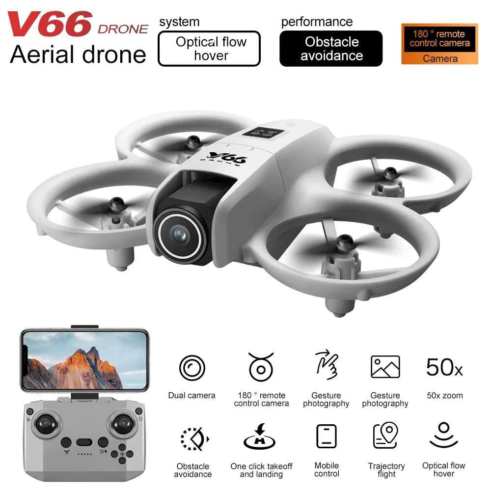 V66 Mini Drone 4K Profesional Dual Camera Headless Mode Obstacle Avoidance WiFi FPV Dron 360° Flip RC Quadcopter Toys for Kids The jack market .AU The jack market .AU Drones $ 85 14:10#Grayish White