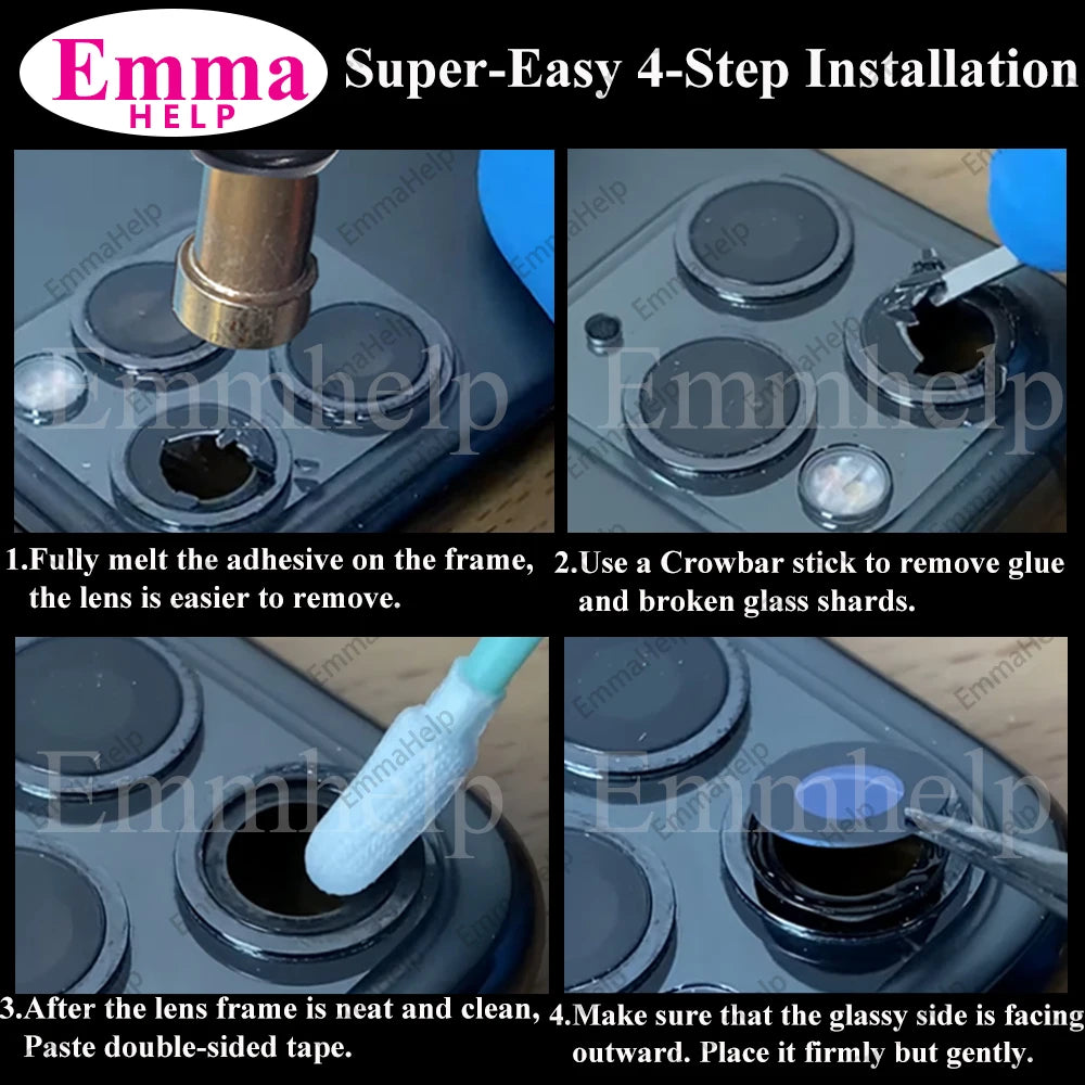 Sapphire Camera Lens Glass for iPhone 15/14/13/12/11 Pro Max Plus Mini - Complete Repair Kit with Adhesive