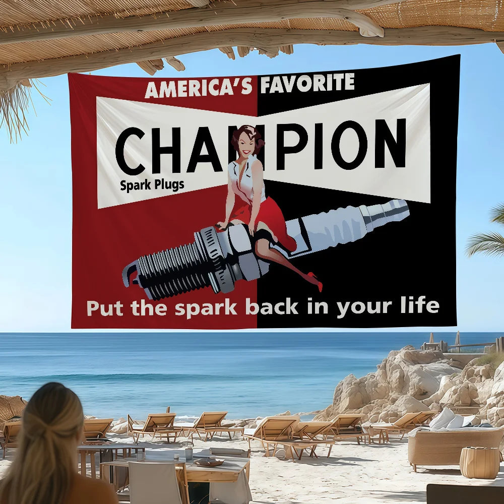 C-Champion Spark Plugs Logo Flag Suitable For Birthday Parties Living Room Bedroom And Outdoor Camping Decorations