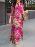 ZANZEA Floral Print Maxi Dress with Slit Hem & 3/4 Sleeves - Effortless Chic for 2024 Commute