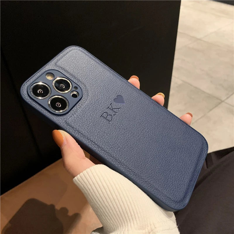 Custom Initial Name Case for iPhone 15/16 Pro Max - Personalized Soft Leather PU Cover