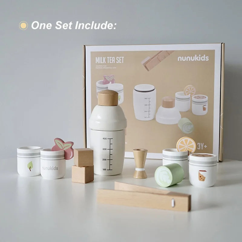 Children Pretend Play Wooden Milk Drink Set Kitchen Food Toys Montessori Learning Educational Kids Simulation Imitation Game