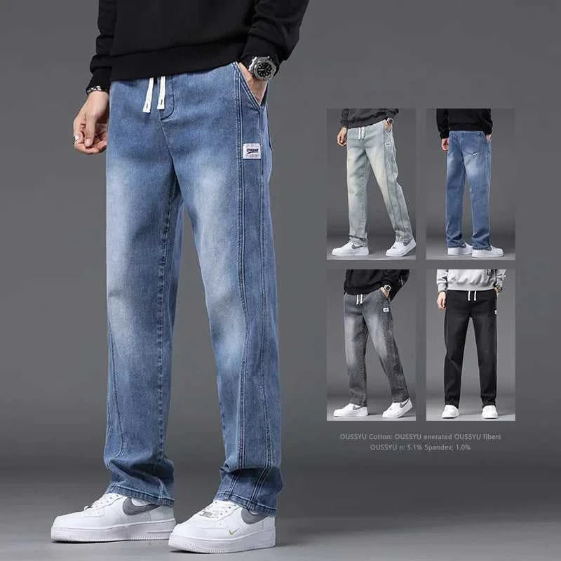 Autumn Winter Blue Jeans Men Drawstring Elastic Waist Cotton Cargo Denim Pants Work Fashion Thick Trousers Male Plus Size M-4XL The jack market .AU The jack market .AU Men Fashion $ 48 14:193#Black;5:361386#M(27-28)
