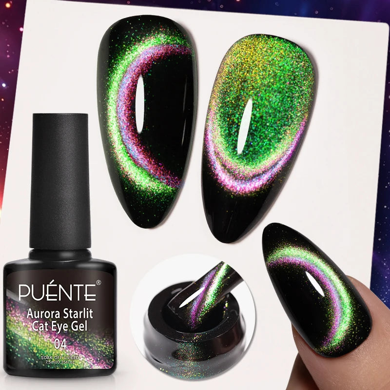 PUENTE Cat Eye Magnetic Gel Nail Polish - Vibrant Starry Galaxy Effect, Soak Off UV, 7.5ML
