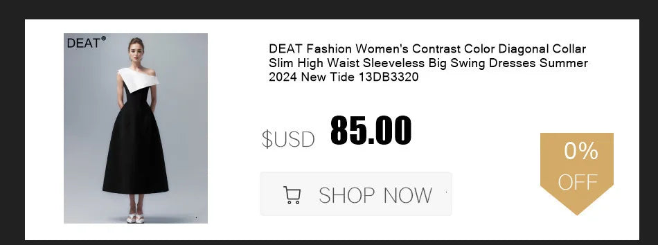 DEAT Women's Slim Dress with Diamond Folds & Zipper - Sleeveless Round Collar Summer Style