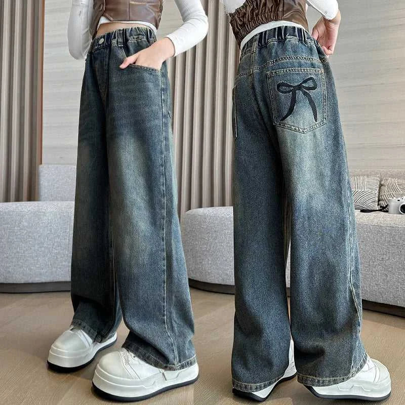 Girl Pocket Bow Embroidery Jeans New Teenage Children Wide Leg Denim Pants for Kids Loose Trousers Spring Autumn 4 -14 Years The jack market .AU The jack market .AU Mum & Kids: Essential Products for Every Family $ 48 14:193#model 2;200000463:200004188#130CM