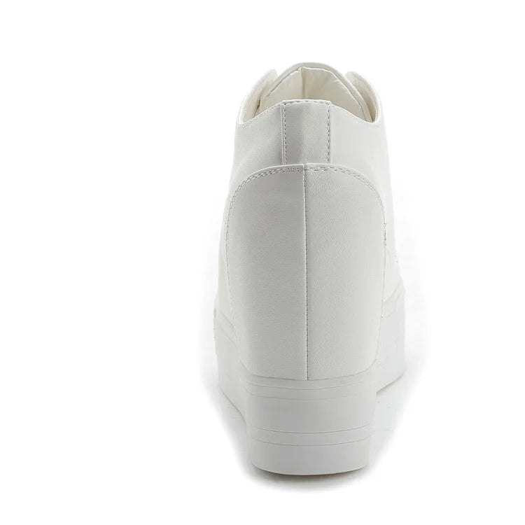 High Top Women's Casual Shoes Leather Casual Sneaker Hidden Increased Ladies Ankle Boots New Plush Woman Platform Boots Botines
