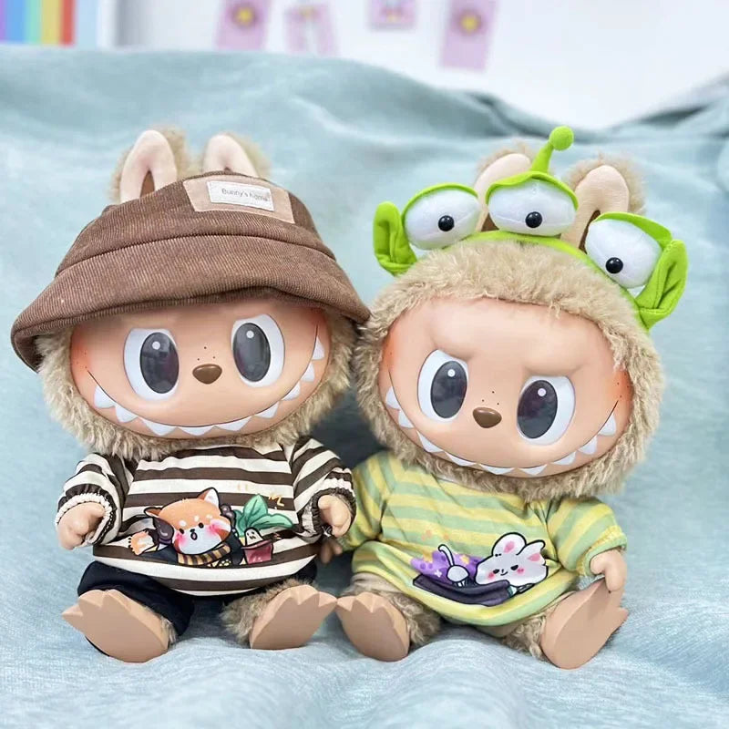 For 38Cm Labubu outfit vinyl plush doll clothes for Korea Kpop Exo Labubu doll clothes striped animal shirt set