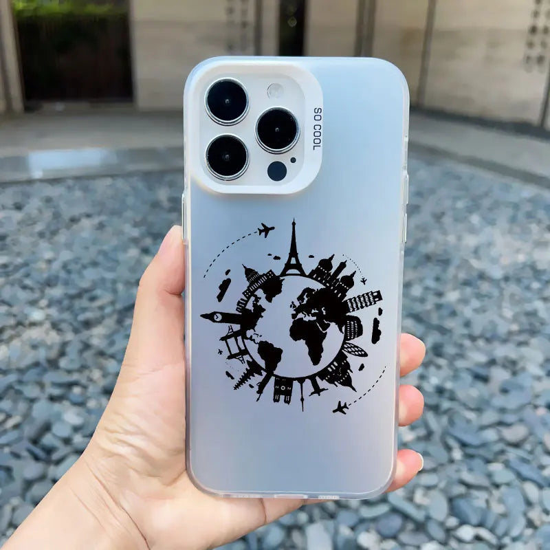 World Map Travel Airplane Phone Case For iphone 16 15 13 14 Pro Max Plus 11 12 Pro Max 13 Mini Back Shockproof Laser Covers