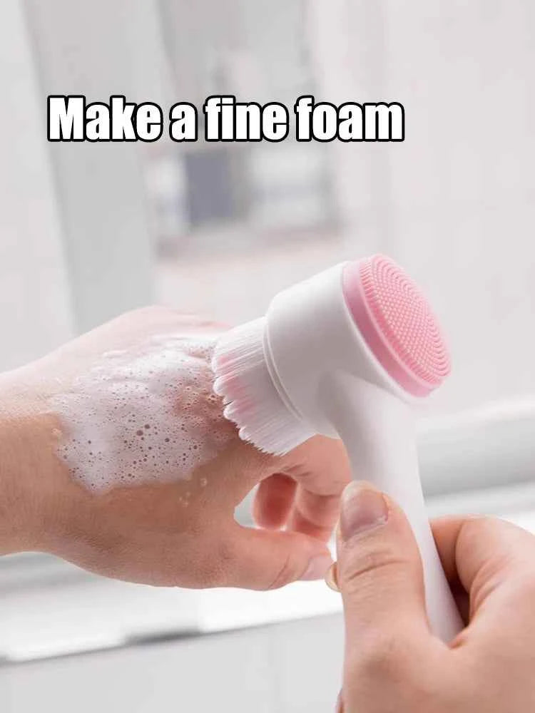 OFT 3D Dual-Sided Face Washing Brush - Deep Clean Pores with Silica & Fur for Home Spa Experience