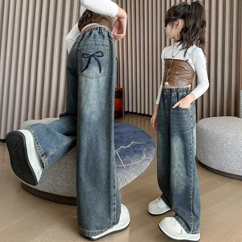 Girl Pocket Bow Embroidery Jeans New Teenage Children Wide Leg Denim Pants for Kids Loose Trousers Spring Autumn 4 -14 Years The jack market .AU The jack market .AU Mum & Kids: Essential Products for Every Family $ 48 14:193#model 2;200000463:200004188#130CM