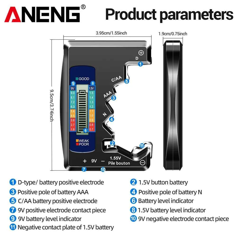 Battery Testers LCD Display ANENG Volt Capacity Check C  AA AAA D N 9V 1.55V Universal Button Cell Capacitance Detector Tools