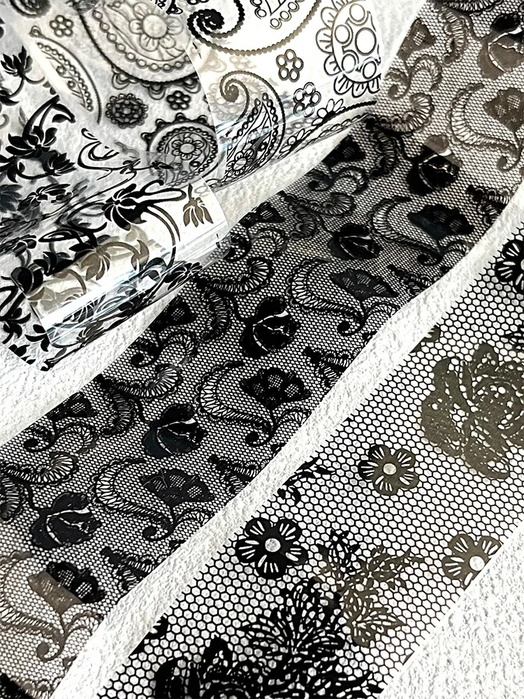 Black Floral Lace Nail Art Transfer Paper Set - 10 Sheets of Stunning Patterns for Creative Designs