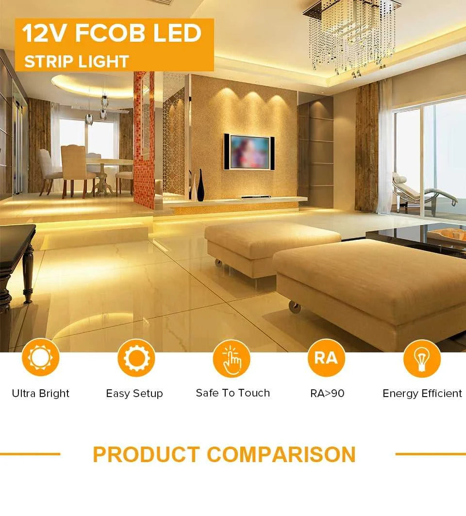 10m COB LED Strip 8/10mm 336 480 528 LED High Density Flexible FOB COB Strips RA90 2700k to 6000k White Linear Dimmable 12 24V The jack market .AU The jack market .AU Home $ 77 136:203324810#4000K Natural White;249:200006307#12v 480 leds;380:200746124